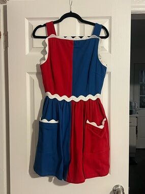 EUC Fashion Brand Company Barbie Red and Blue Mini Dress with White Trim Size Sm